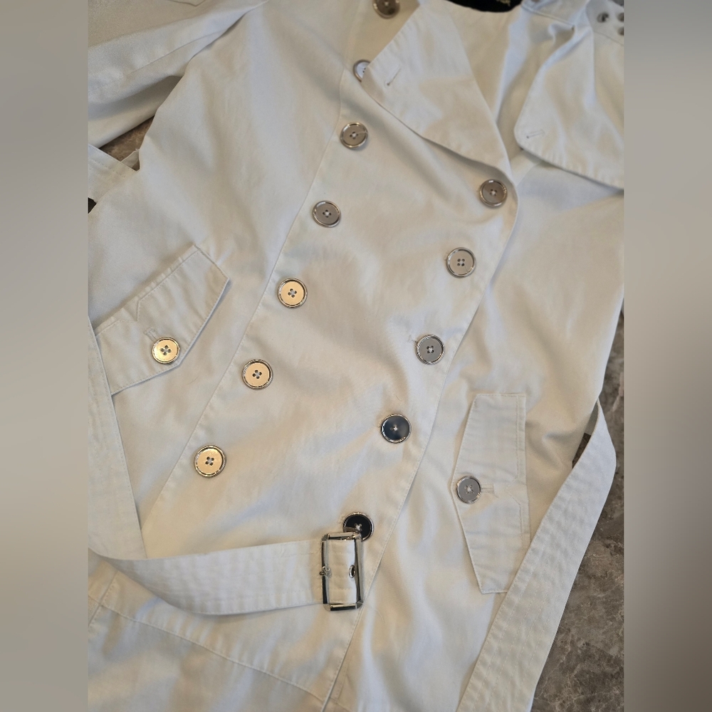 Sam Edelman White Spiked Trench Coat Sz S - Picture 7 of 10